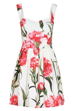 Dolce & Gabbana Women Printed Dresses - Short carnation-print poplin dress