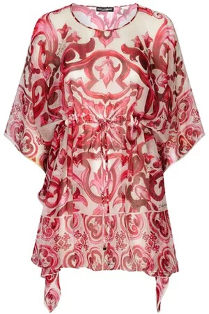 Dolce & Gabbana Women Printed & Patterned Dresses - Short Kaftan in Majolica Print Chiffon