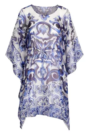 Dolce & Gabbana Women Printed & Patterned Dresses - Short Kaftan in Majolica Print Chiffon