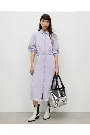 AllSaints Women Midi Dresses - Osa Linen Blend Denim Midi Dress