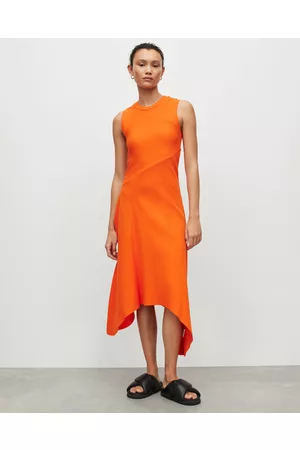AllSaints Women Asymmetrical Dresses - Gia Asymmetrical Ribbed Midi Dress