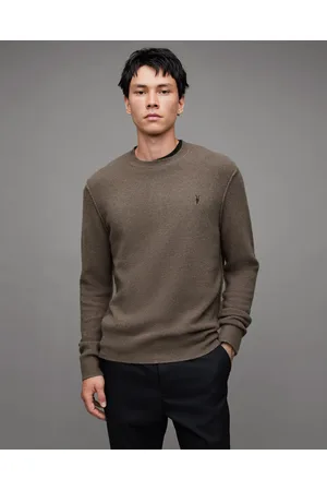 AllSaints Statten Ramskull Long Sleeve Polo Sweater in Gray for