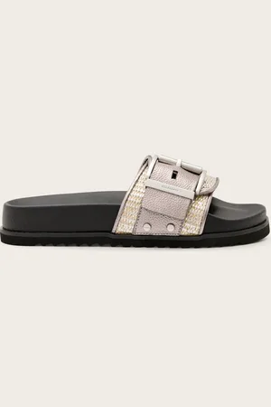 AllSaints Ellie Studded Buckle Leather Sliders