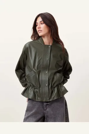 AllSaints Sofi Drawstring Leather Bomber Jacket