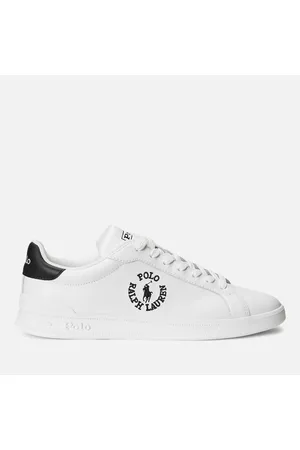Ralph Lauren Men Sneakers - Men's Heritage Court Leather Low Top Trainers -Deckwash White/Black