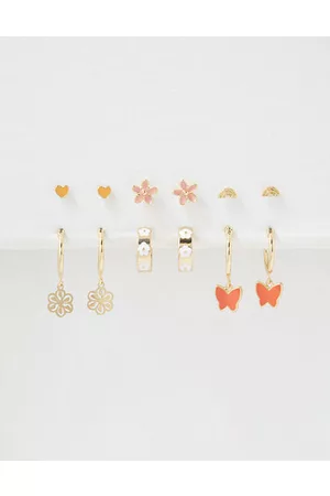 American Eagle Outfitters Women Hoop - O Coral Butterfly Hoop Stud Earring 6-Pack Women's One Size