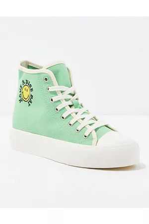 American Eagle Outfitters Women Canvas Sneakers - Smiley Canvas Platform High-Top Sneaker Women's 5