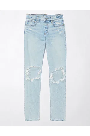 American Eagle Outfitters Stretch Super High-Waisted Ripped Ankle Straight Jean Women