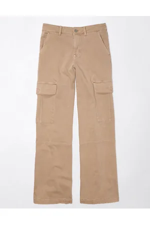 American Eagle Stretch Twill Super High-Waisted Baggy Wide-Leg Pant In Beige