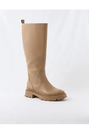 The Jessica Faux Leather Knee High Cowboy Boot in Cream 8.5 / Cream