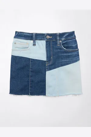 American Eagle Outfitters Stretch High-Waisted Patchwork Denim Mini Skirt Women
