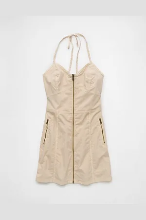 American Eagle Outfitters Poplin Zip-Front Halter Mini Dress Women