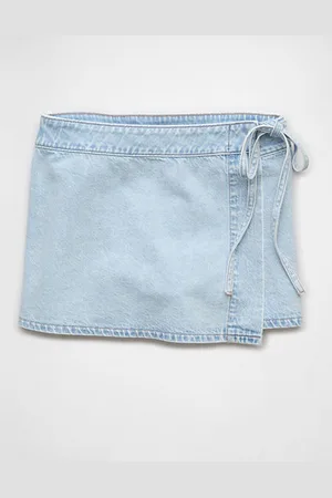 American Eagle Outfitters High-Waisted Asymmetrical Wrap Denim Skort Women