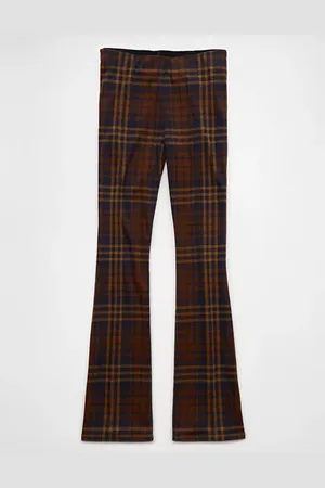 American Eagle Outfitters It Knit Pull-On High-Waisted Kick Boot Plaid Pant Women