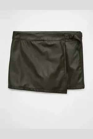 American Eagle Outfitters High-Waisted Vegan Leather Wrap Skort Women