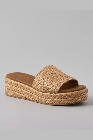 American Eagle Outfitters Raffia Espadrille Flatform Slide Sandal Women