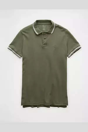 American Eagle Outfitters Lived-In Stretch Pique Slim Fit Tipped Polo Shirt Men