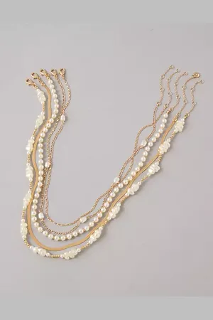 American Eagle Outfitters O Chipped Pearl Necklace 5-Pack Women