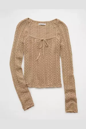 American Eagle Outfitters Square Neck Open Knit Sweater Women