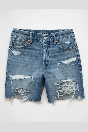American Eagle Outfitters Strigid Curvy Ripped Super High-Waisted 6 Relaxed Denim Short Women