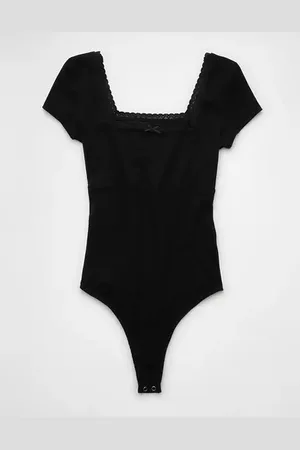 American Eagle Outfitters Short Sleeve Square Neck Bow Bodysuit Women