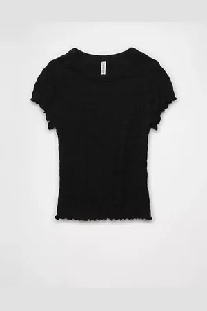 American Eagle Outfitters Smocked Hey Baby Tee Women