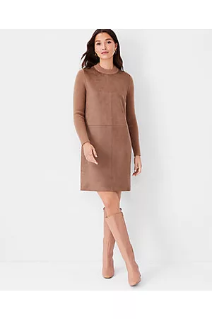 ANN TAYLOR Petite Faux Suede Mixed Media Sweater Dress