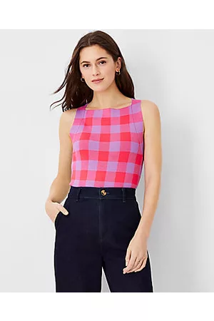 ANN TAYLOR Gingham Plaid Sweater Shell Top