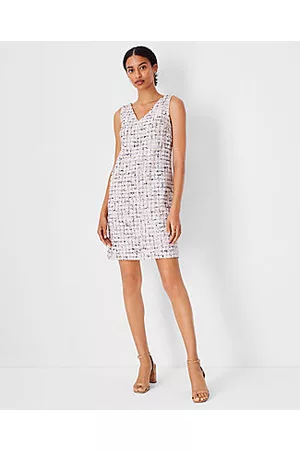 ANN TAYLOR Women Shift Dresses - Multicolored Tweed Double V Shift Dress