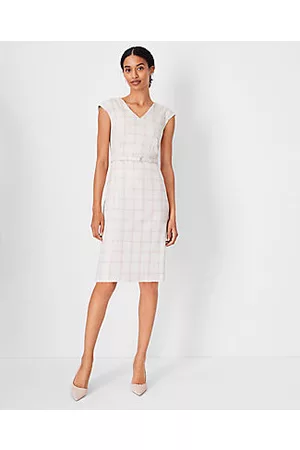ANN TAYLOR Women Plaid Dresses - The Belted V-Neck Sheath Dress in Plaid