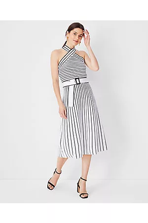 ANN TAYLOR Women Casual Dresses - Petite Striped Crossover Halter Sweater Dress
