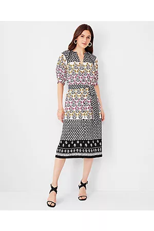 ANN TAYLOR Women Puff Sleeve & Puff Shoulder Dresses - Border Floral Puff Sleeve Shirtdress