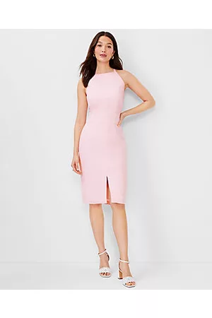 ANN TAYLOR Women Halter Dresses - Petite Linen Blend Halter Sheath Dress