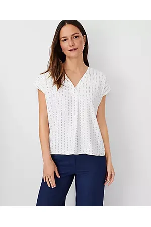 Ann Taylor Mixed Media V-Neck Button Top