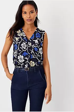 Petite Floral Mixed Media Pleat Front Top