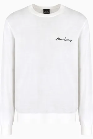 Armani Exchange Wool blend crew neck sweater with chest logo