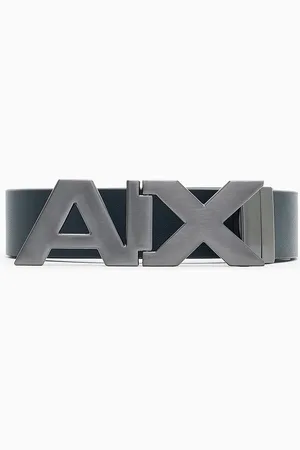 Armani Exchange Reversible leather belt with satin metal logo buckle