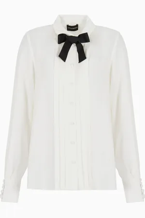 Emporio Armani Crêpe shirt with pleats and bow