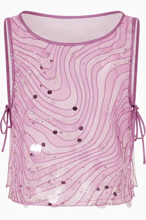 Emporio Armani Silk organza top with embroidery and sequins in a sand dune motif