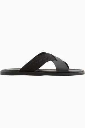 Giorgio Armani Leather cross sandals with two-toned tape