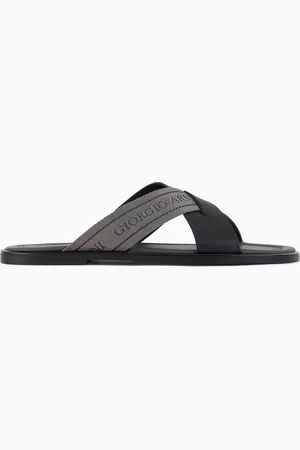 Giorgio Armani Leather cross sandals with two-toned tape