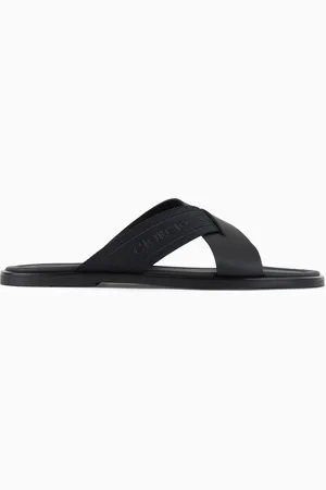 Giorgio Armani Leather cross sandals with two-toned tape