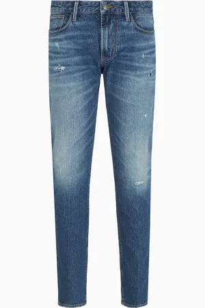 Emporio Armani J06 slim-fit, washed stretch-denim jeans with rips and veining