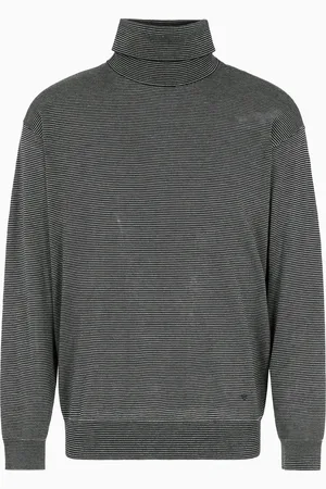 Emporio Armani ASV jacquard micro-striped wool and Lyocell blend rollneck jumper