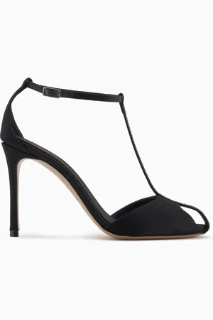 Emporio Armani Satin T-bar sandals with rhinestones