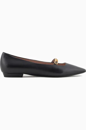 Emporio Armani Nappa-leather pointed-toe ballerinas with eagle plate