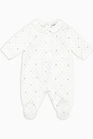Emporio Armani Onesie with Peter Pan collar and all-over op-art eagle