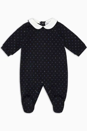 Emporio Armani Onesie with Peter Pan collar and all-over op-art eagle