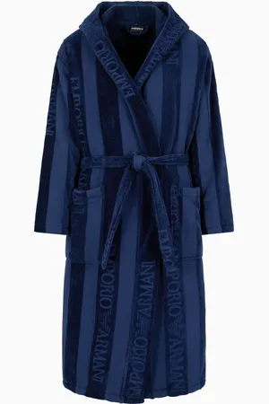 Emporio Armani Striped terrycloth bathrobe with logo