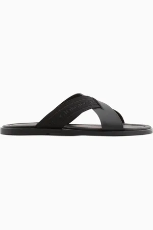 Giorgio Armani Leather cross sandals with two-toned tape